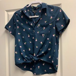 J Crew Mercantile Navy Flowered Blouse